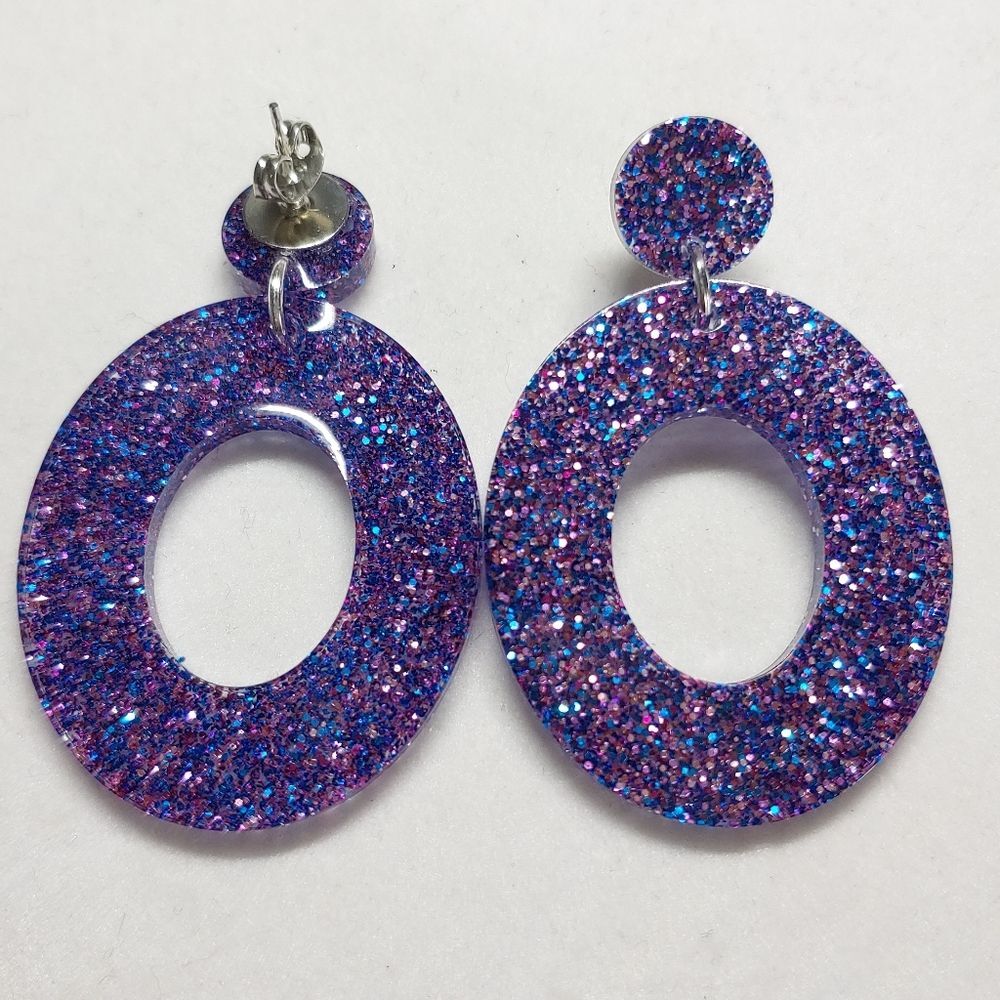 Earrings Pinks and Blue Glitter Studs - Picture 3 of 3